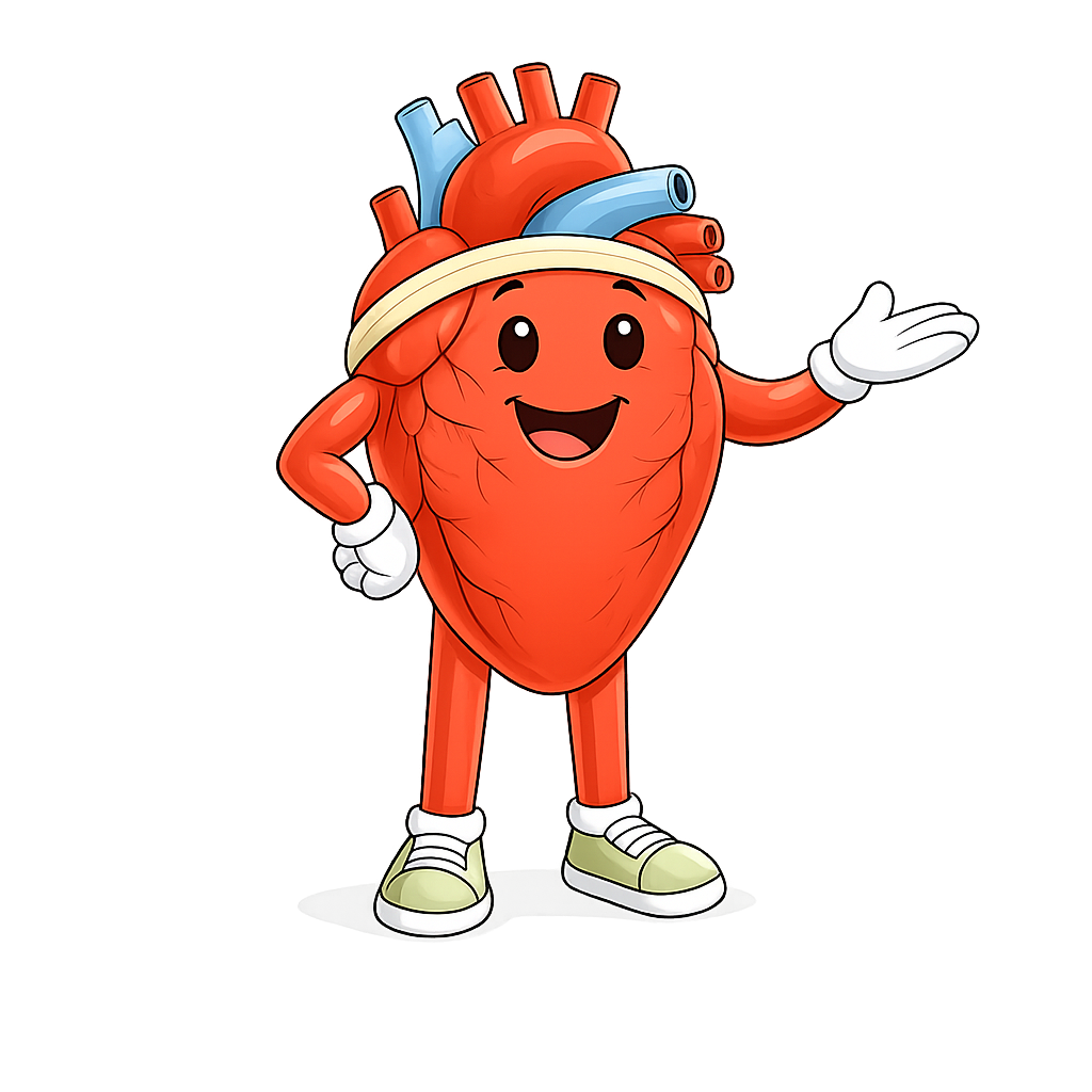 HeartStrong mascot in a calm guide pose for the resources page.